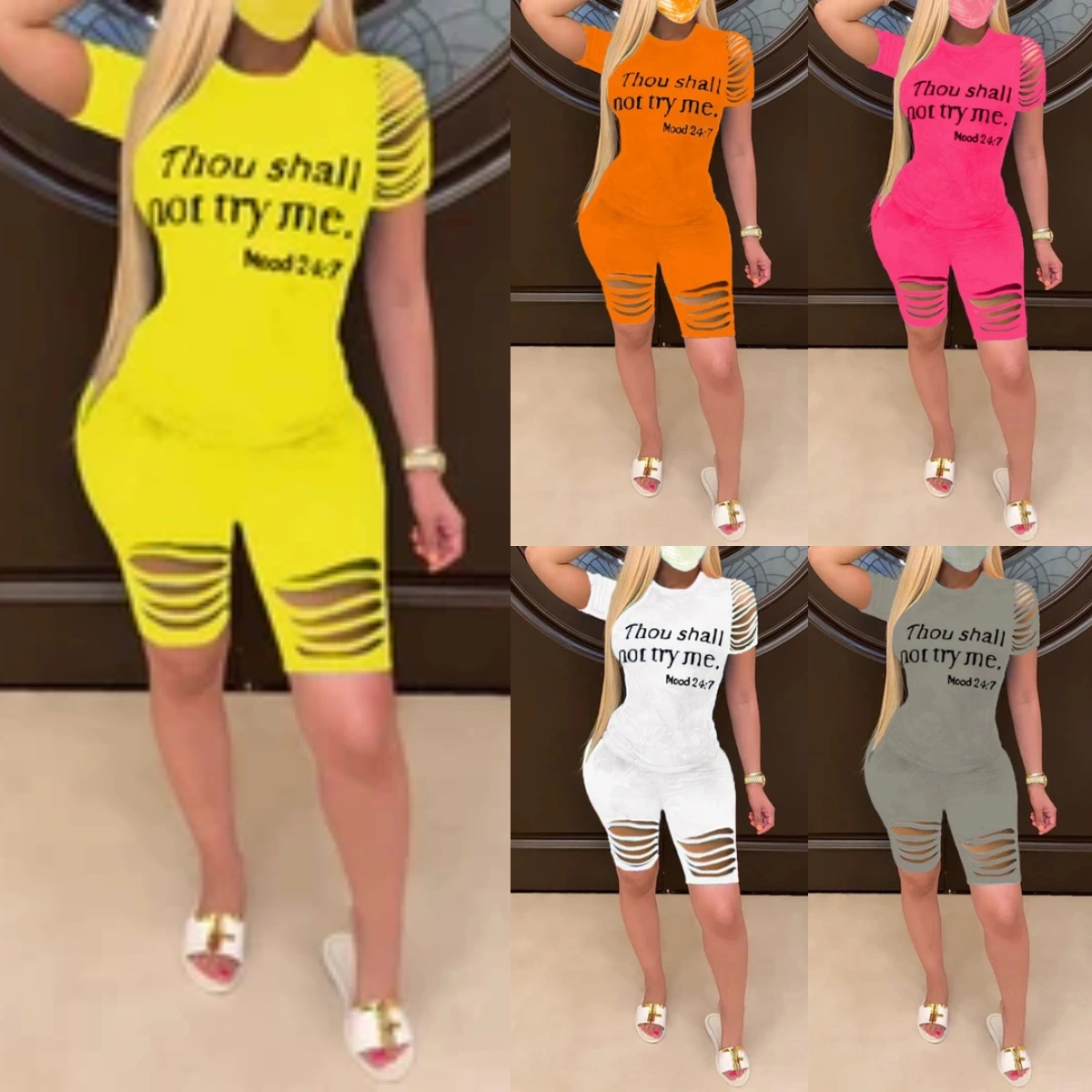 2020 Women's Summer Fashion Casual Plus Size Letter Slash Two Piece Sets Plus Size S-5XL