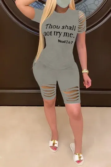 2020 Women's Summer Fashion Casual Plus Size Letter Slash Two Piece Sets Plus Size S-5XL