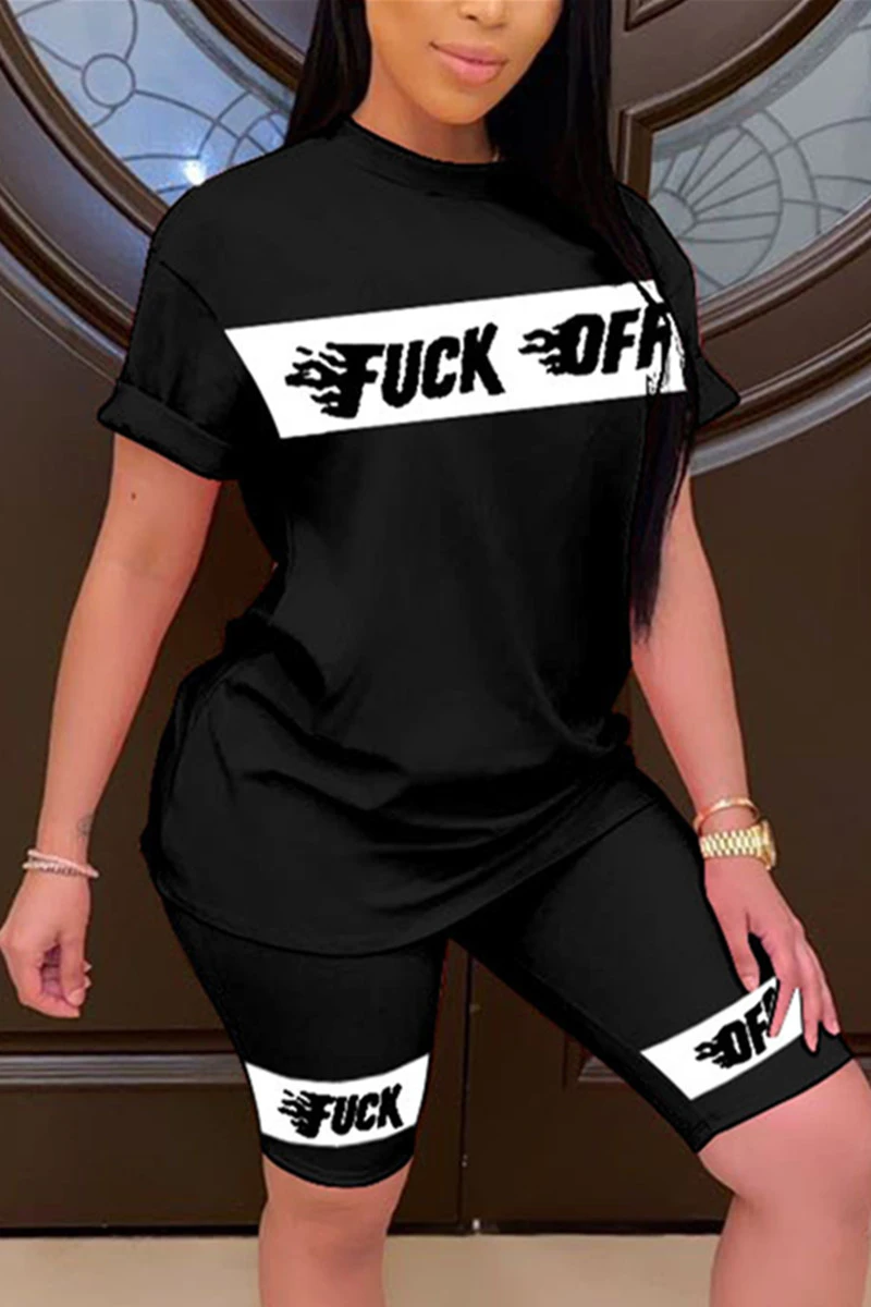 Womens Casual Two Pieces Sets Fuk Off Letter Print Lounge Wear Sets