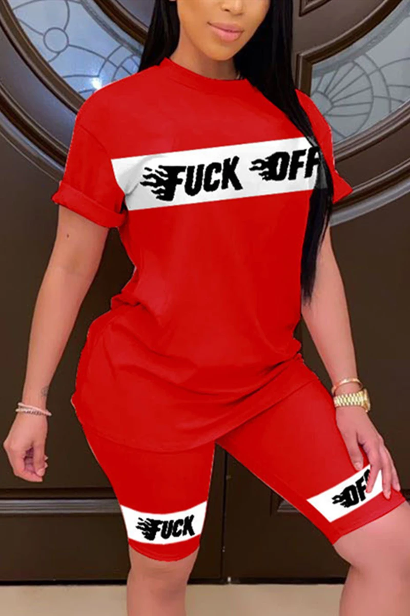 Womens Casual Two Pieces Sets Fuk Off Letter Print Lounge Wear Sets