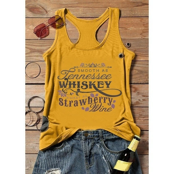 Smooth As Tennessee Whiskey Sweet As Strawberry Wine Printed Tank Tops Women Summer Fashion Sleeveless O-neck Racerback Tops Casual Loose Shirts Sexy Streetwear Women Tees Plus Size 5 Colors