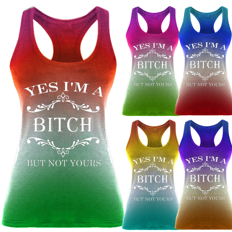 Women's Fashion Letters Print Yes I'M A Bitch But Not Yours Tie Dye Casual Tank Top