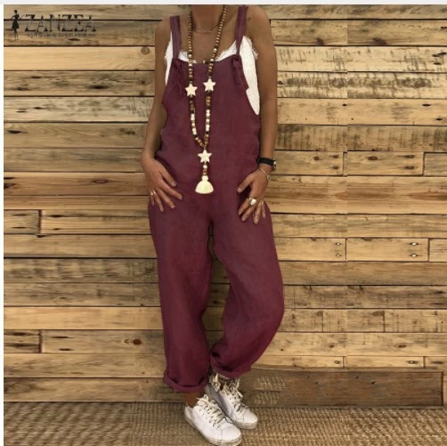 S-5XL Plus Size Summer Women's Fashion Jumpsuit Casual Loose Solid Tank Jumpsuit Long Suspender Overalls Bib Pants Rompers Wide Leg Pants