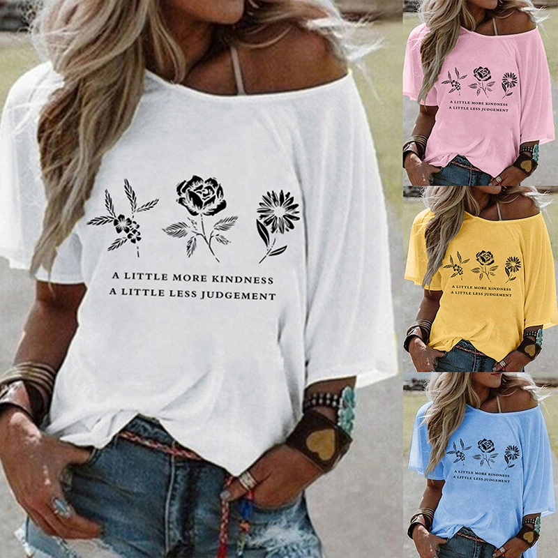 Summer Women Vintage Short Sleeve Off Shoulder Flower Shirt Fashion Plus Size Loose Tshirt Tops Lady Elegant Blouse Shirts 4XL 5XL