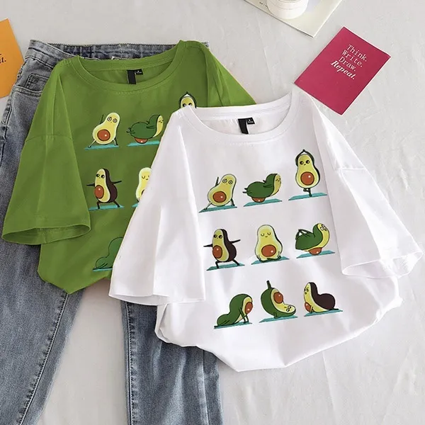 Cartoon Avocado Short Sleeve T-shirt Women Casual Avocado Graphic T-shirt Female Tee Summer Women T-shirts Tops