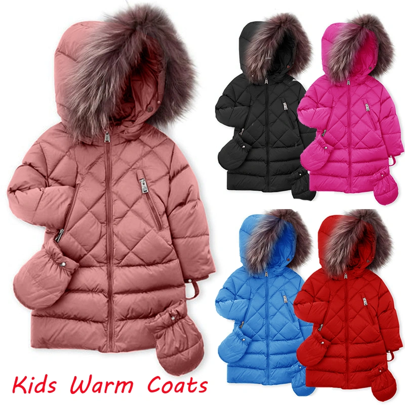 Winter Kids Baby Children Fashion Hooded Coat Long Coat Jacket Big Fur Collar Girls Outwear Down Parka Coats Thick Warm Coat Down Jacket