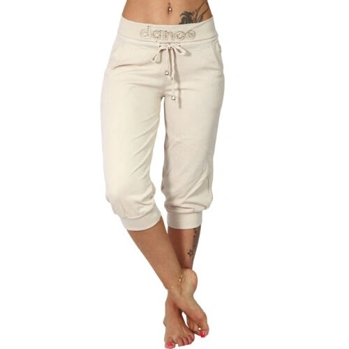 Summer Women's Fashion Elastic Waist 3/4 Jogging Capri Hose Strass Dance Paisley Drawstring Casual Sport Fitness Pants