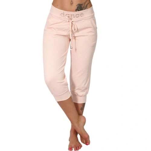 Summer Women's Fashion Elastic Waist 3/4 Jogging Capri Hose Strass Dance Paisley Drawstring Casual Sport Fitness Pants