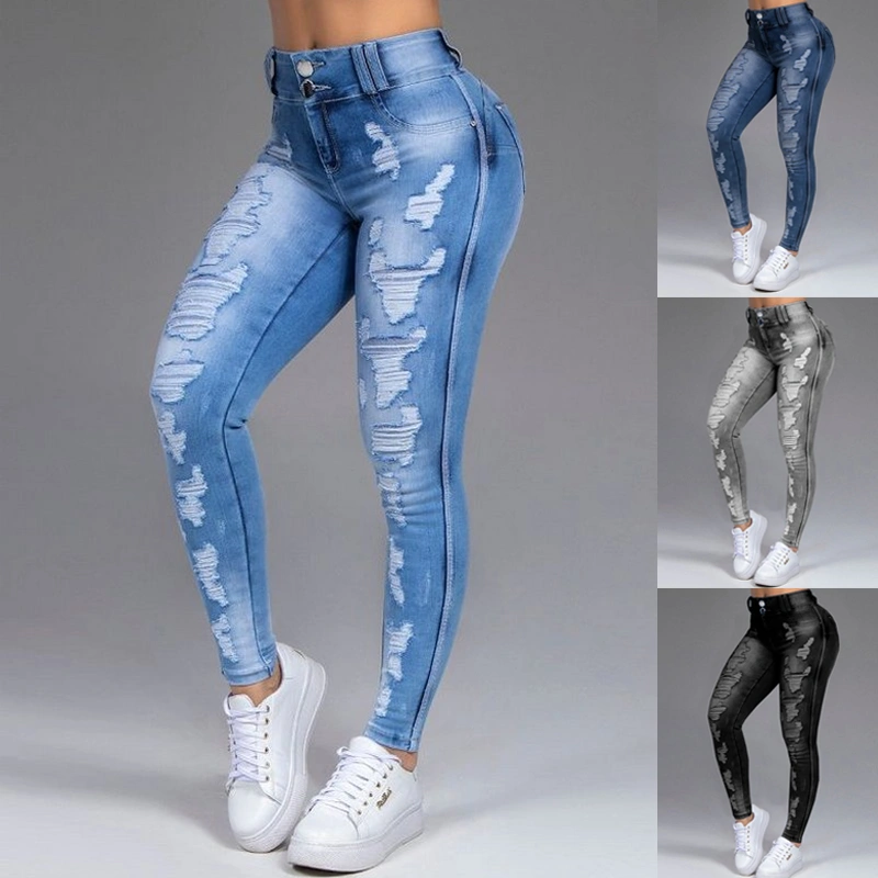 Women Fashion  Ripped High Waisted Jeans Tight Denim Pants Ripped Jeans Long Pants