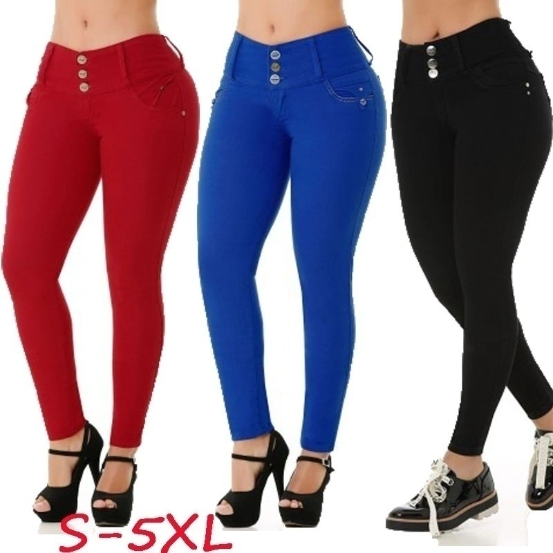 Women's Fashion Solid Color Slim Fit Tight Pants Trousers Plus Size S-5XL