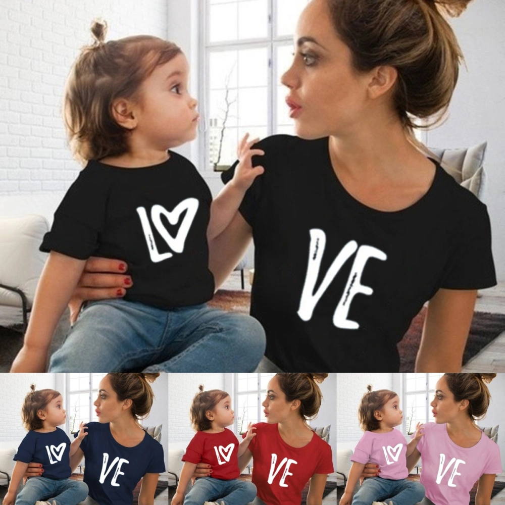 Summer Fashion Parent-child Clothes Family Matching Shirt Kid Tee Short Sleeve Blouse Cute LOVE Print Cotton Tops Mother and Daughter Soild Color Fit Shirts