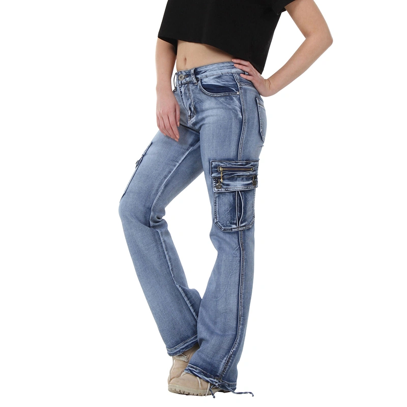 New Fashion Women Fashion Cargo Pants Ladies Casual Denim Skinny Long Pants Bootcut Jeans