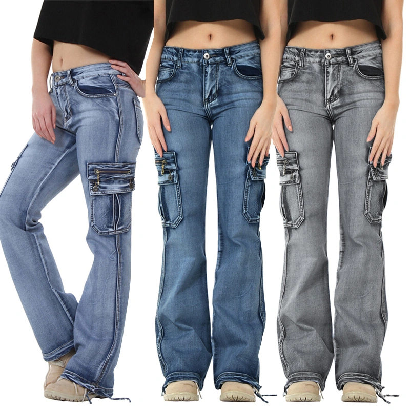 New Fashion Women Fashion Cargo Pants Ladies Casual Denim Skinny Long Pants Bootcut Jeans