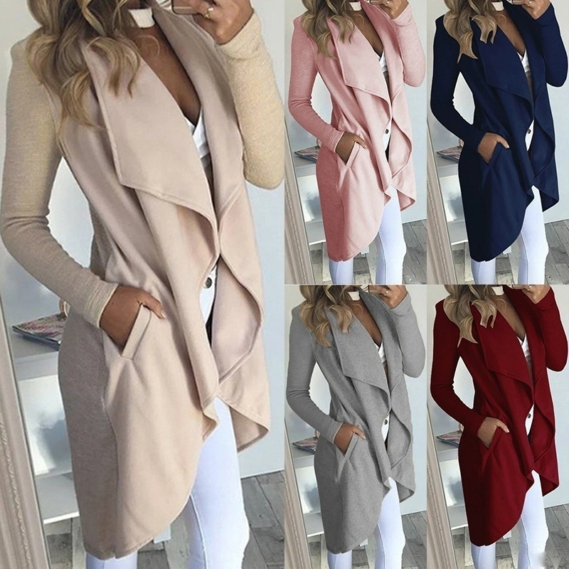 Autumn New Women Fashion Solid Color Long Sleeve Coat Casual Slim Fit Irregular Turndown Collar Cardigan for Women Plus Size S-5XL