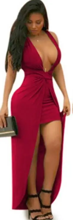 S-XXXXXL Women's Fashion Party Dresses Deep V Neck Low Cut Dresses Costume Solid Color Floor Length Dess Slim Fitting Women Clothes
