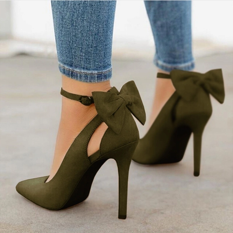 2020 NEW Fashion Women High Heel Pointed Toe Sandals Spring Summer Ankle Strap Bow-knot Stiletto Shoes Casual Work Party Shoes Plus Size