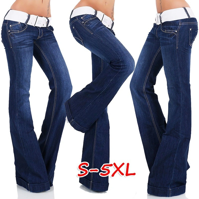 Women's Stretch Bell-Bottom Flare Denim Jeans (without Belt)