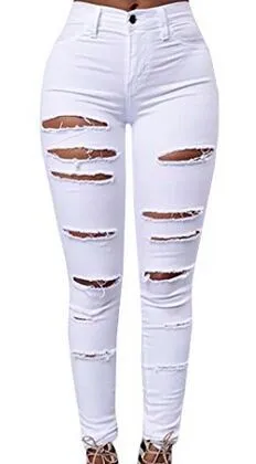 Women Ripped Jeans 2018 Spring and Autumn Women Holes Cut Out Punk Street Jeans Denim Pants High Waist Slim Cowboy Jeans Trousers