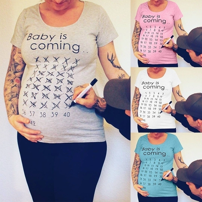 Summer Pregnant Women T-Shirt Baby Is Coming Count Down Letter Printing Funny Maternity Shirt Bump Tank Tops