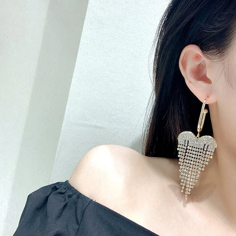 Women's Fashion Temperament Rhinestone Long Tassel Earrings