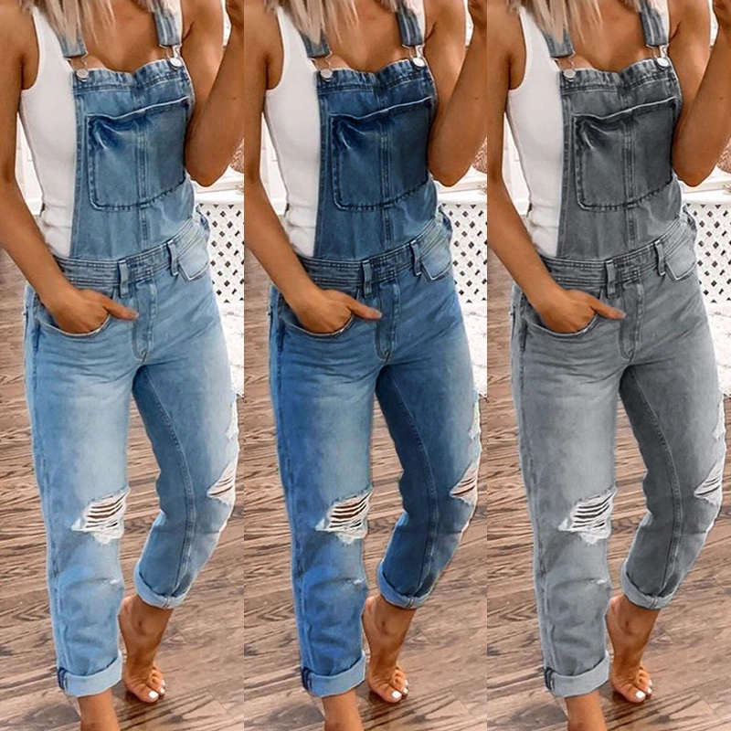 Women Ladies Fashion Denim Jumpsuit Long Romper Overalls