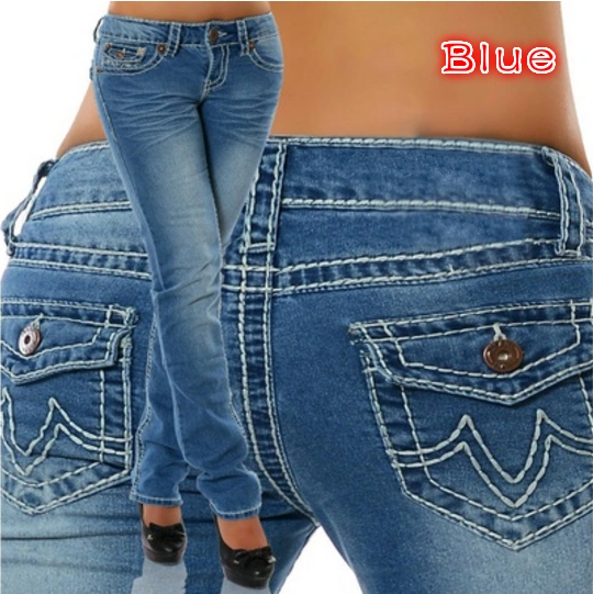 Autumn New Women's Fashion Low Waist Jeans Stretch Straight Denim Jeans Hipster Jeans Hip Thick Seams Long Pants Plus Size S-5XL