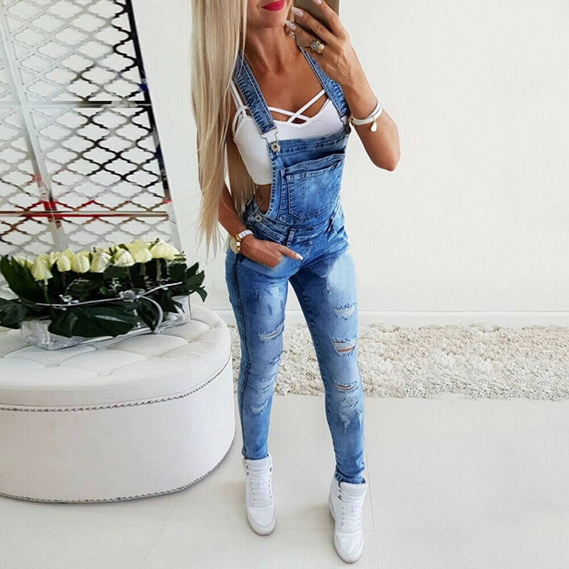 Women Ladies Fashion Denim Jumpsuit Long Romper Overalls