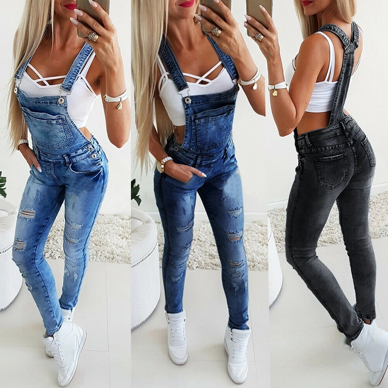 Women Ladies Fashion Denim Jumpsuit Long Romper Overalls