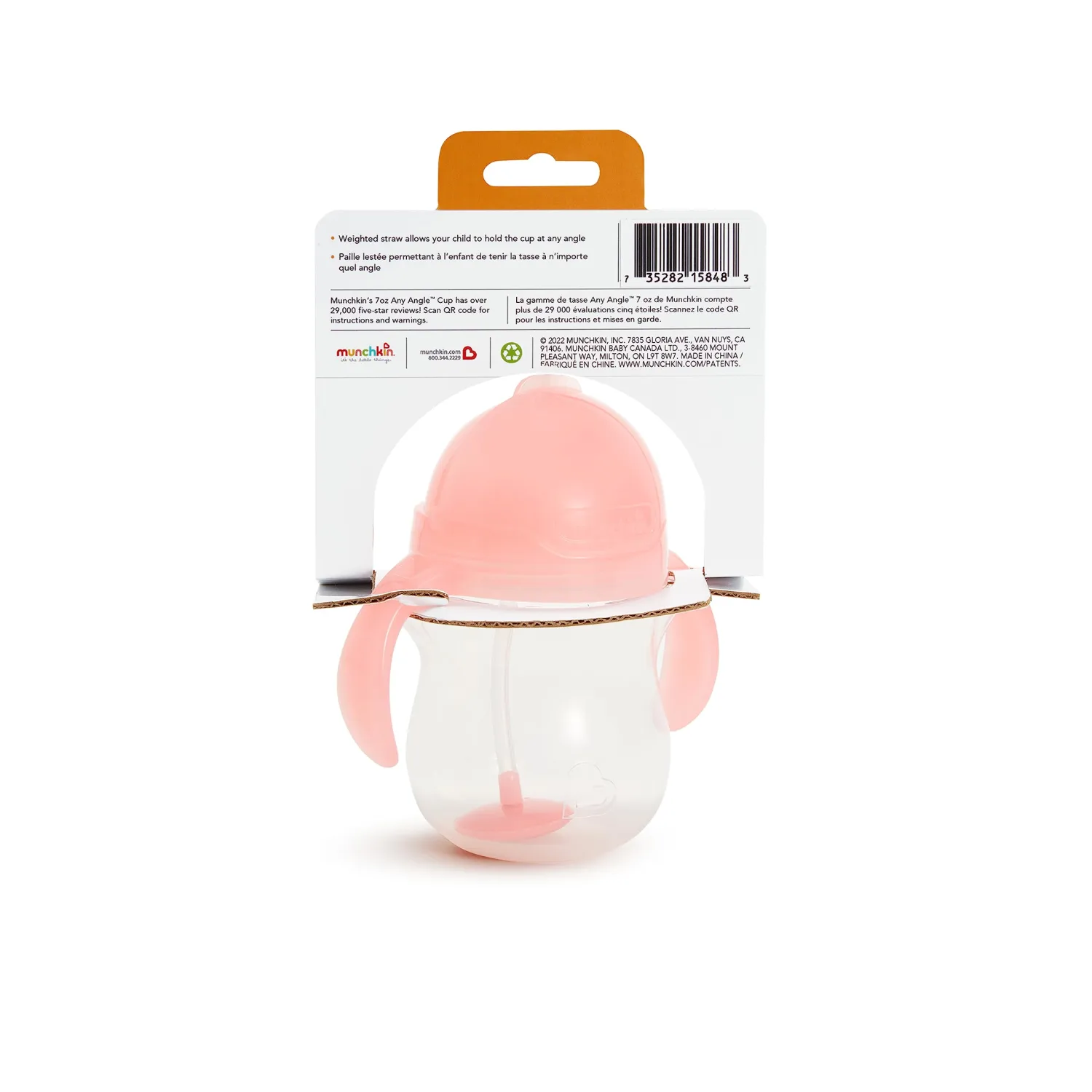 Munchkin® Any Angle™ Weighted Straw Trainer Cup with Click Lock™ Lid, 7 Ounce, Pink