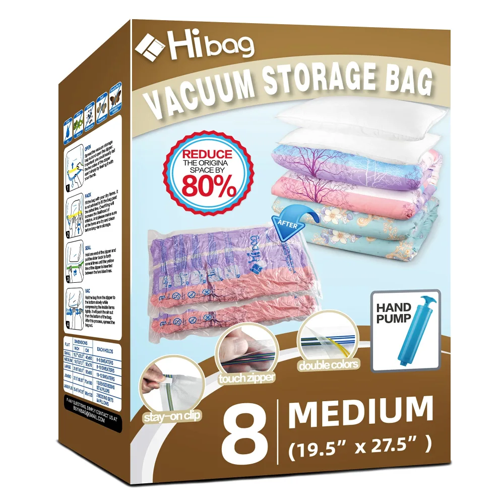 Space Saver Bags, 8 Medium Vacuum Storage Bags for Clothes, Pump Included (8-Medium)