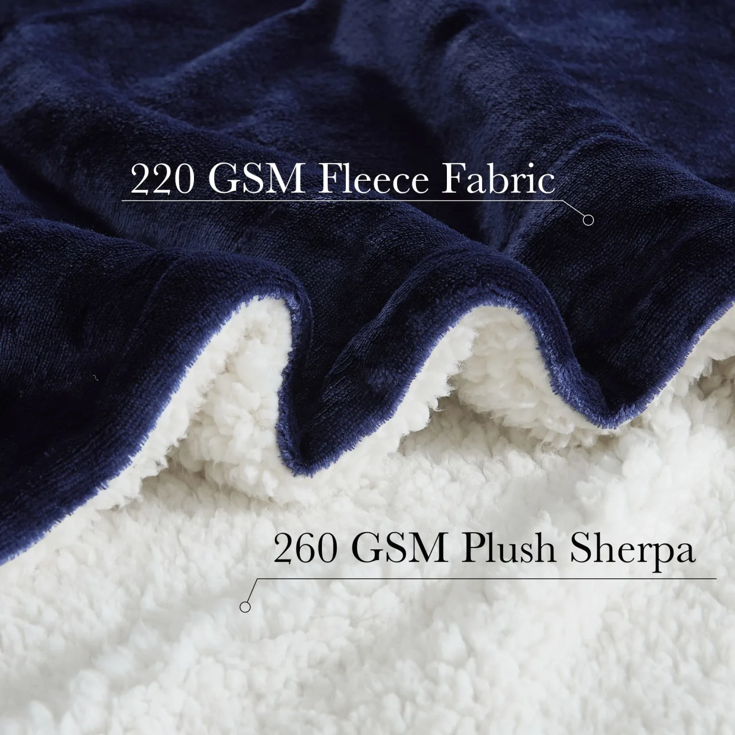 RYB HOME Sherpa Fleece Throw Blankets, King Size Super Soft Fluffy Reversible Blue Blanket Throw for Traveling Camping Napping, W 90" x L108, Navy Blue