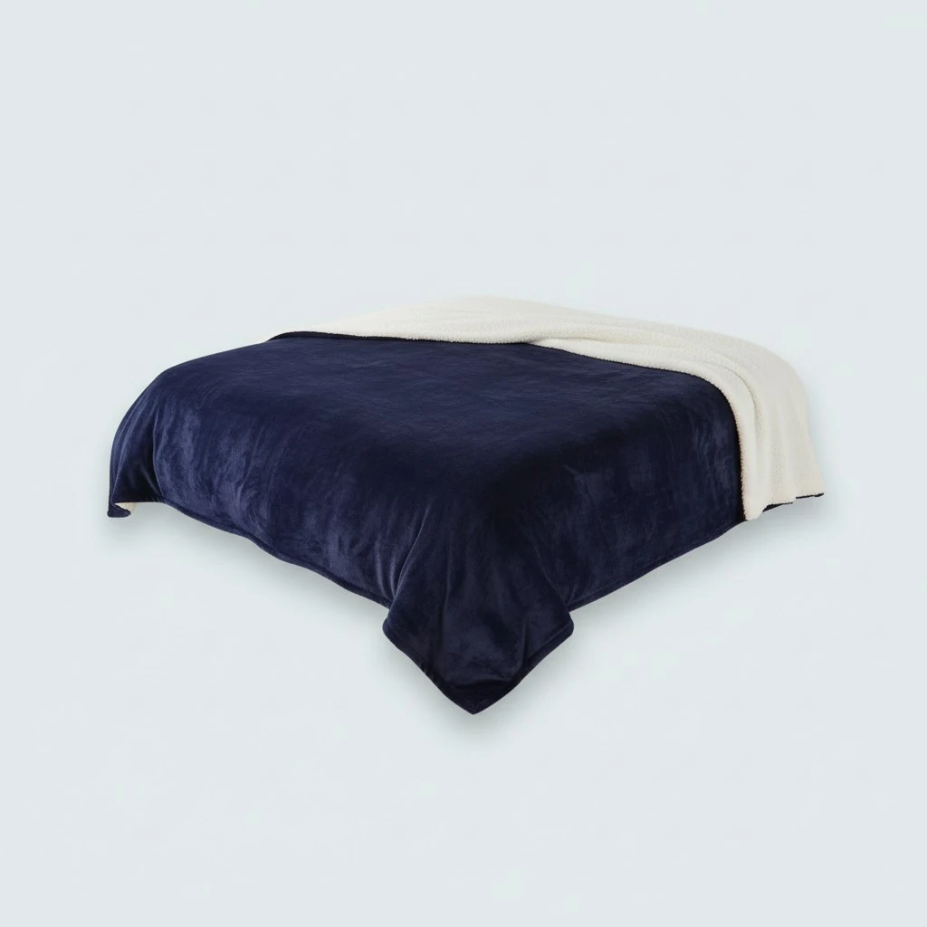 RYB HOME Sherpa Fleece Throw Blankets, King Size Super Soft Fluffy Reversible Blue Blanket Throw for Traveling Camping Napping, W 90" x L108, Navy Blue