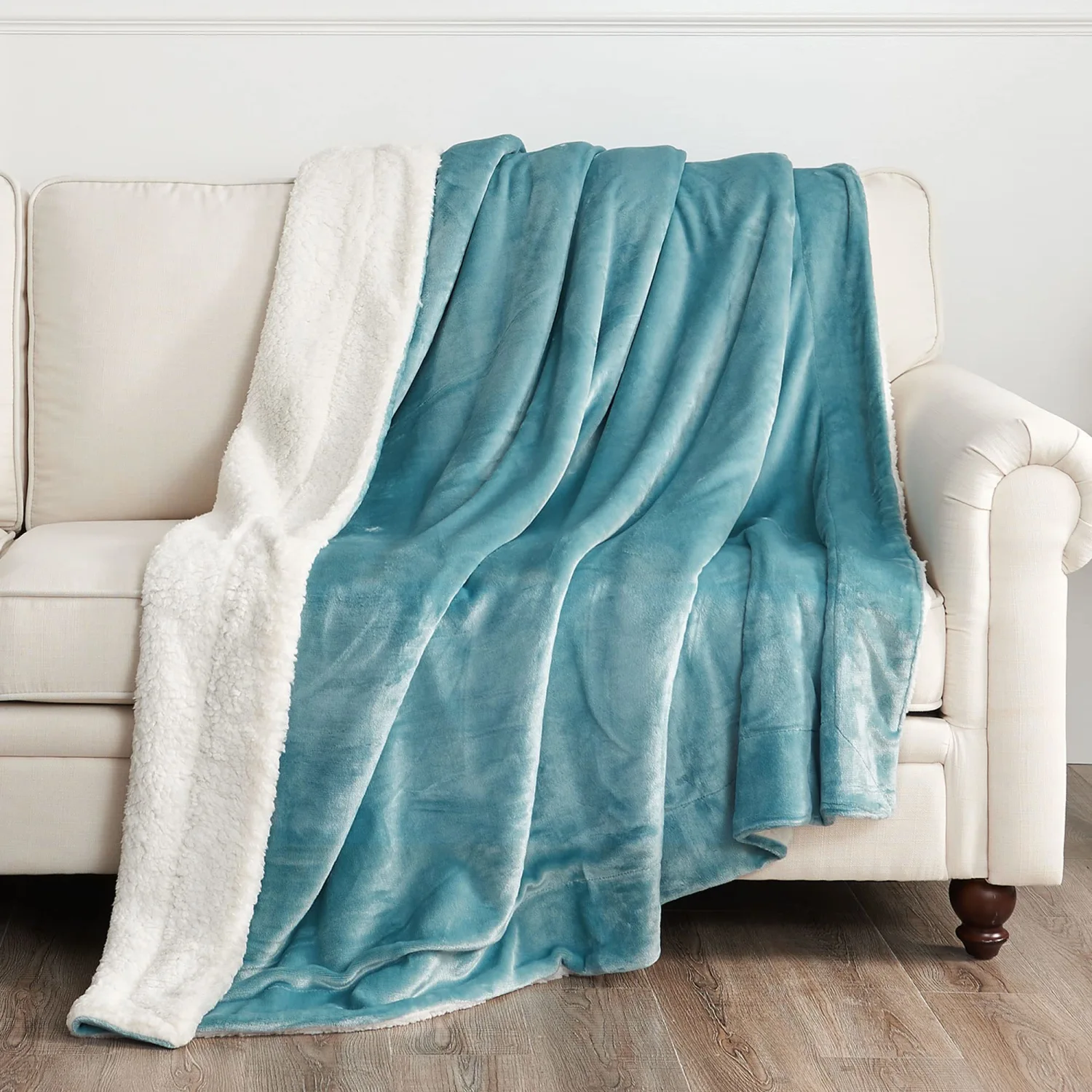 RYB HOME Soft Sherpa Blanket Throw, Twin Size Stone Blue Fleece Sherpa Reversible Throw Blankets Ultra Luxury Velvet Microfiber for Couch Bed Sofa, Twin Size, W60 x L80
