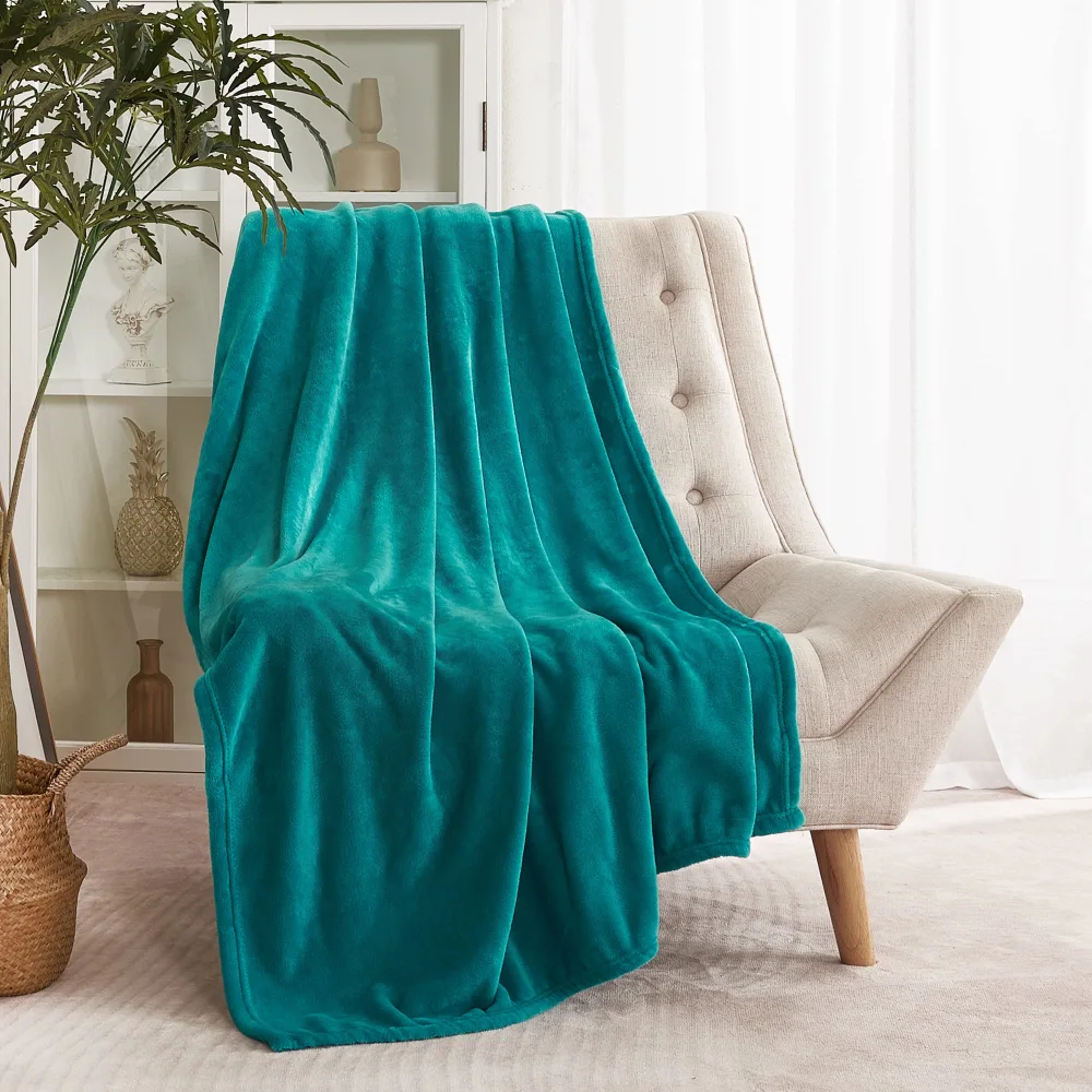 RYB HOME Throw Blanket for Couch, Fleece Blanket for Bed, Flannel Blanket for Sofa, Soft Microfiber Velvet, Lightweight Warm and Cozy Throws for Travel Picnic Napping, Teal, W50 x L60 inch