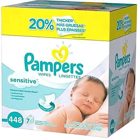 Pampers Baby Wipes Sensitive Perfume Free 7X Refill Packs (Tub Not Included) 448 Count