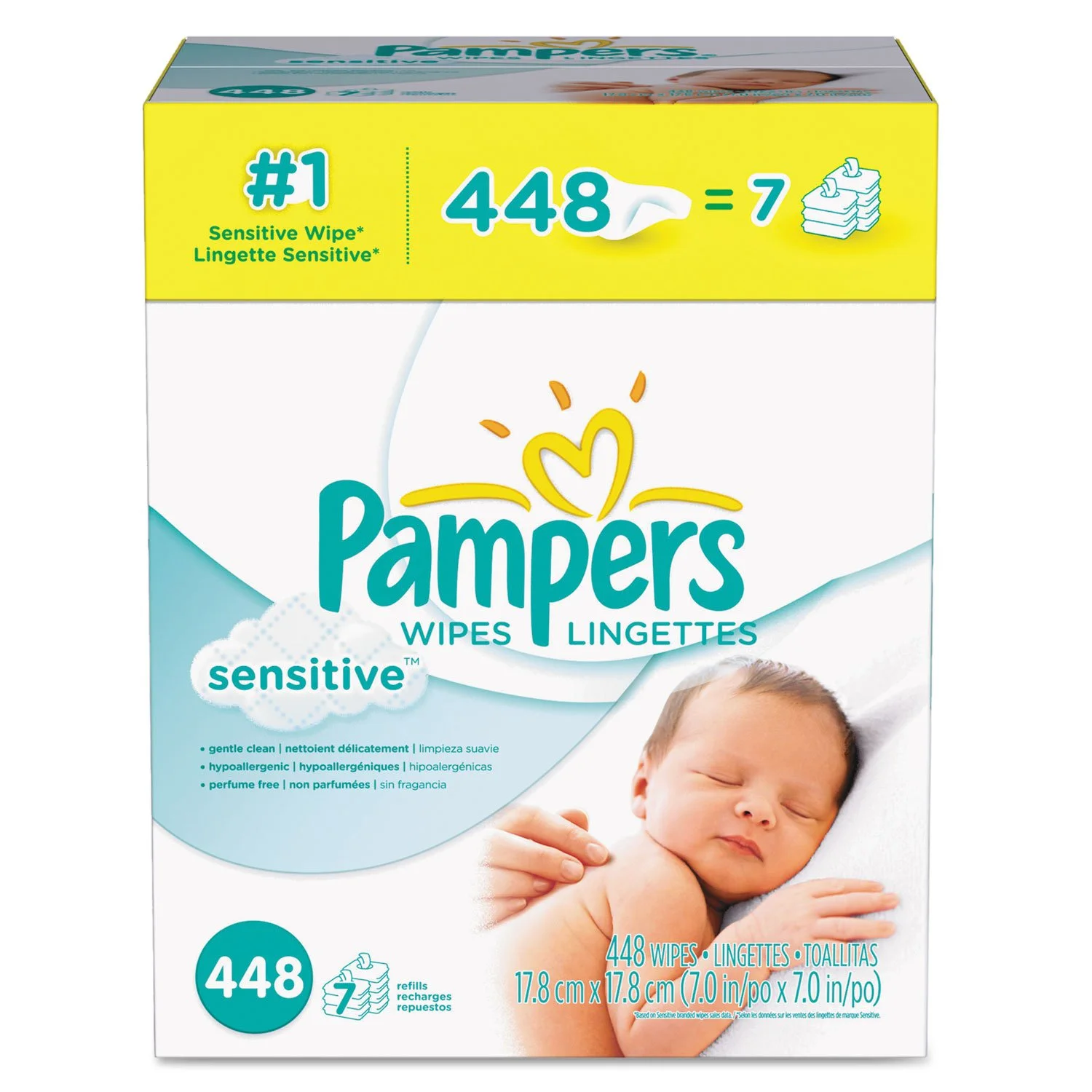 Pampers Baby Wipes Sensitive Perfume Free 7X Refill Packs (Tub Not Included) 448 Count