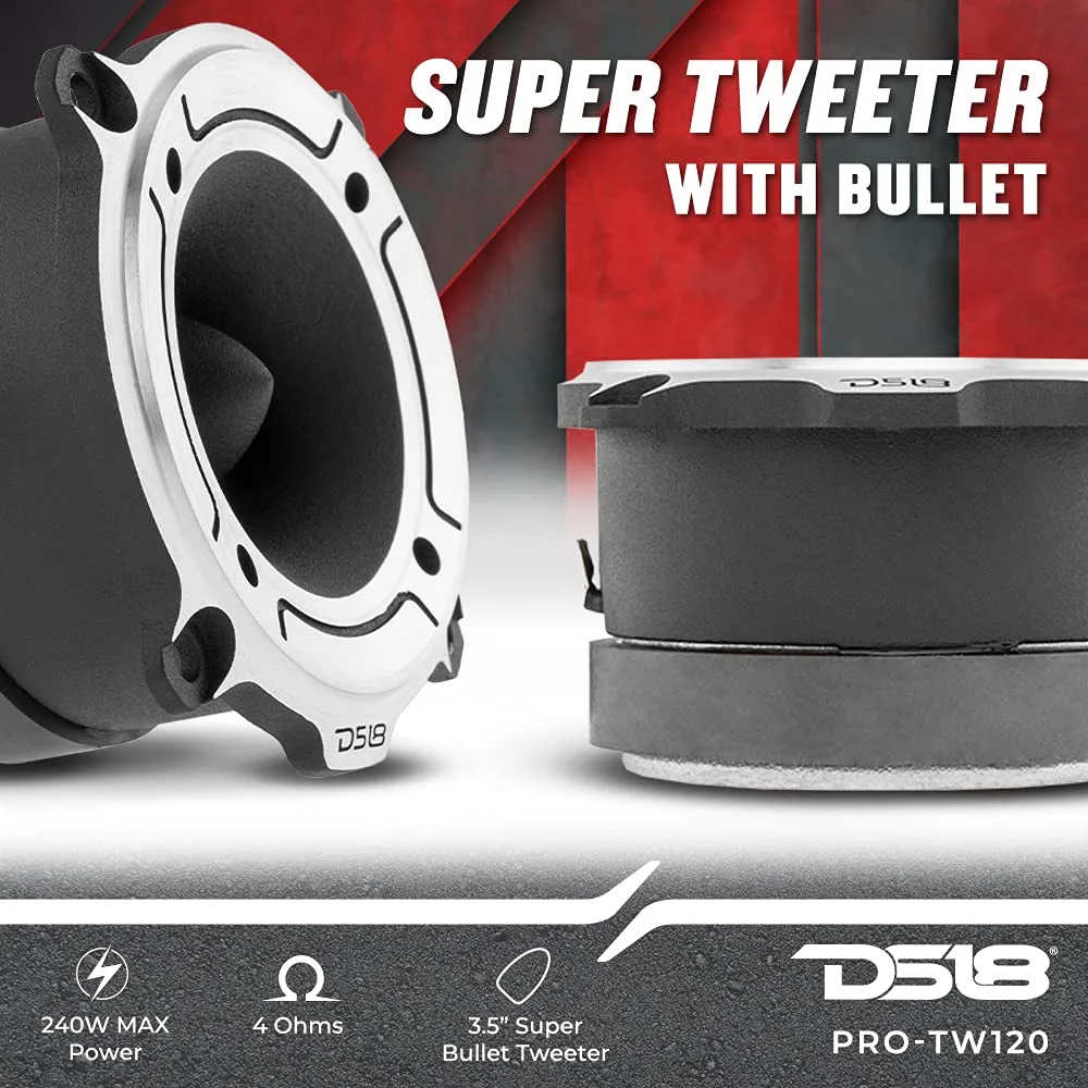 DS18 PRO-TW120 Super Bullet Tweeter in Silver 3" Aluminum Frame and Diaphragm 240W Max 120W RMS 4 Ohms Built in Crossover - PRO Tweeters are The Best in The Pro Audio and Voceteo Market (Pair)