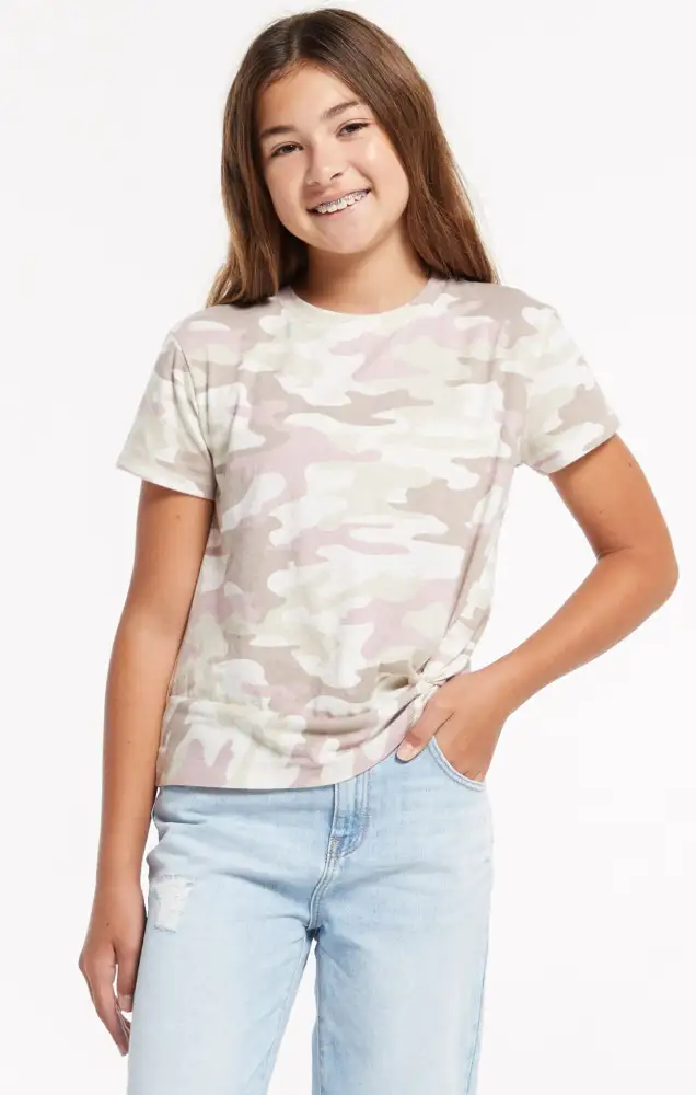 simtuor Girls Camouflage Short Sleeve Shirts Casual Camo Crewneck Loose Soft Tunic Tops for 6-15 Years Kids