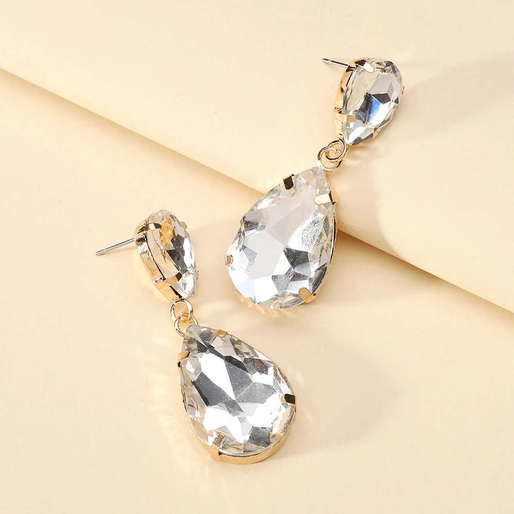 Fashion Drop Shape Colored Clear Glass Crystal Earrings