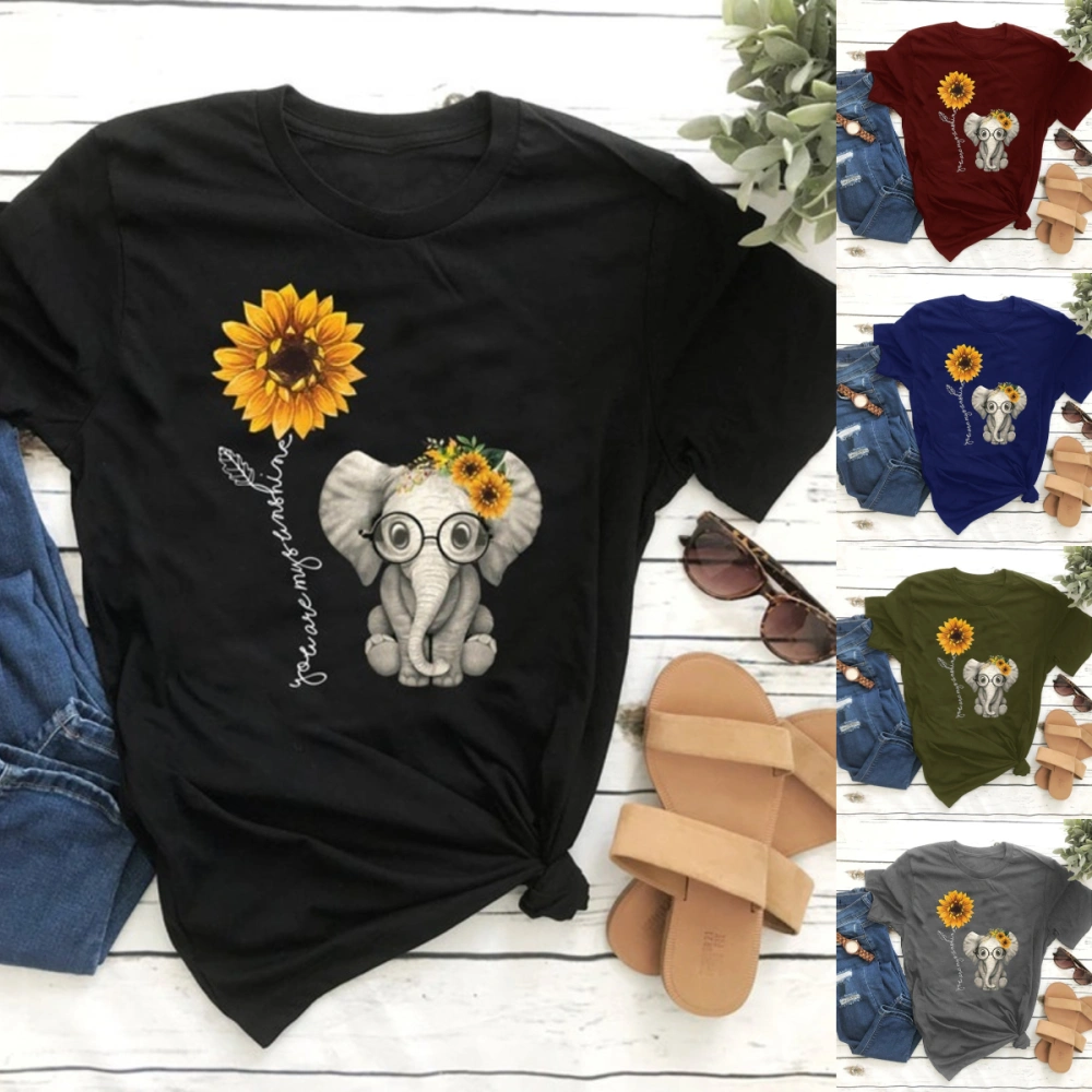 Little Daisy tee New Fashion Women Sunflowers Print Boho Tee Shirt Lady Girl Round Neck Short Sleeve Shirt Cute Small Elephant Bohemia Graphic Printed Casual T-shirts S-5XL