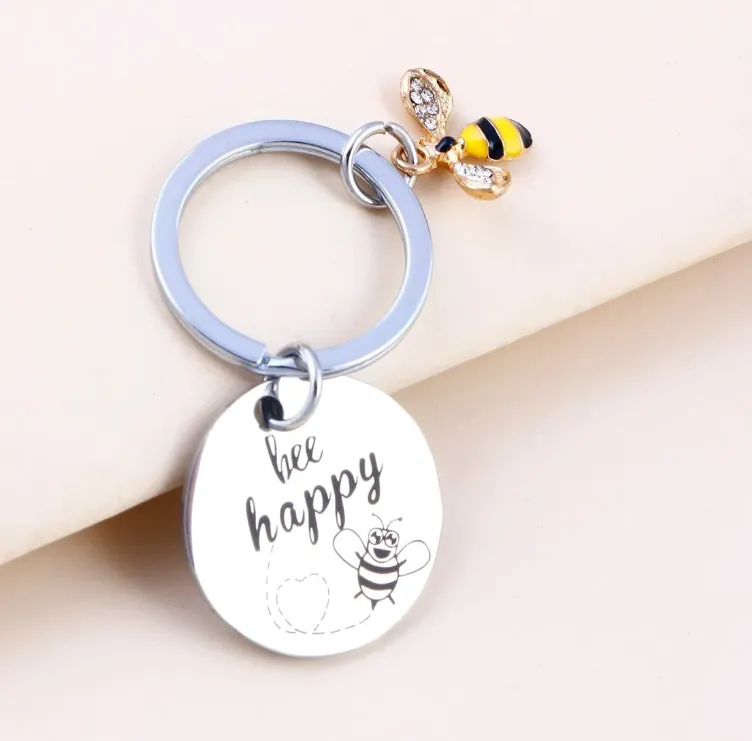 Bee Happy Send Sisters And Friends Stainless Steel Hooks Blessing Words Titanium Steel Tag Lettering