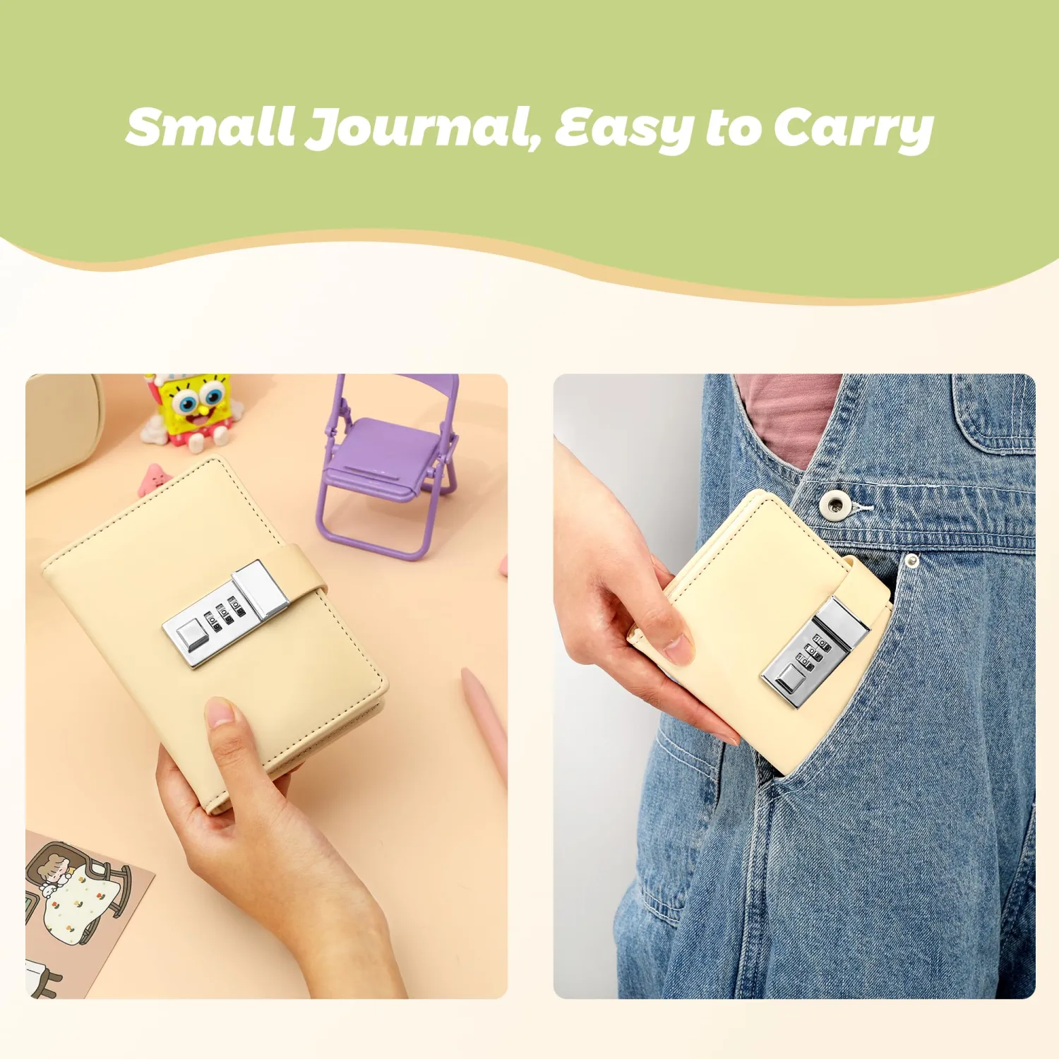 CAGIE Journal with Lock Personal Secret Diary Mini Locking Diary for Girls Adults Women Lock journal Combination Locked Writing Travel Notebook Macaron Yellow