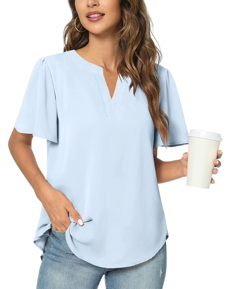 Cicy Bell Womens V Neck Shirts Summer Casual Short Sleeve Tunic Loose Work Tops Blouse