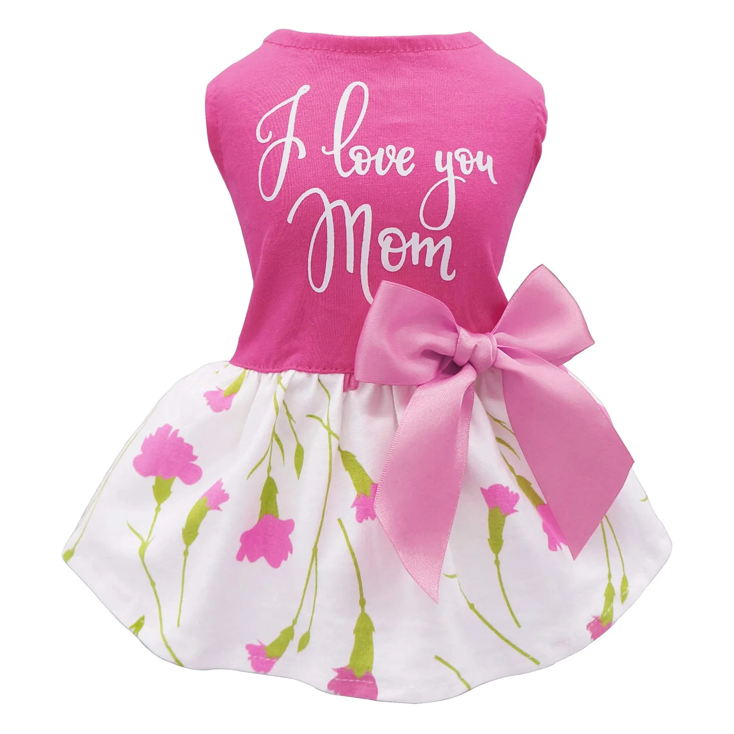 Fitwarm I Love You Mom Dog Clothes Holiday Festival Dog Dresses Puppy Party Costumes Doggie Shirts Cat Outfits Pink Medium