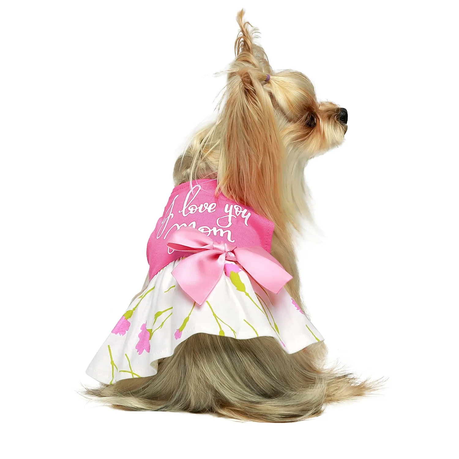 Fitwarm I Love You Mom Dog Clothes Holiday Festival Dog Dresses Puppy Party Costumes Doggie Shirts Cat Outfits Pink Medium
