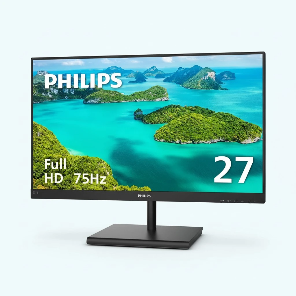 PHILIPS 271E1S 27" Frameless Monitor, Full HD IPS 1080P, 124% sRGB, FreeSync 75Hz, VESA, 4Yr Advance Replacement