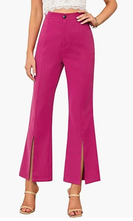 Ermonn Womens Casual Wide Leg High Waisted Button Down Straight Long Trousers Pants