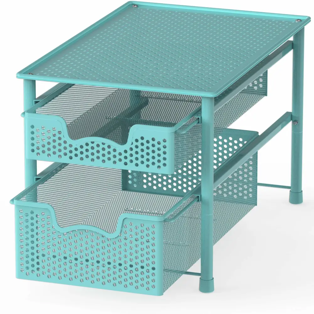 Simple Houseware Stackable 2 Tier Sliding Basket Organizer Drawer, Turquoise