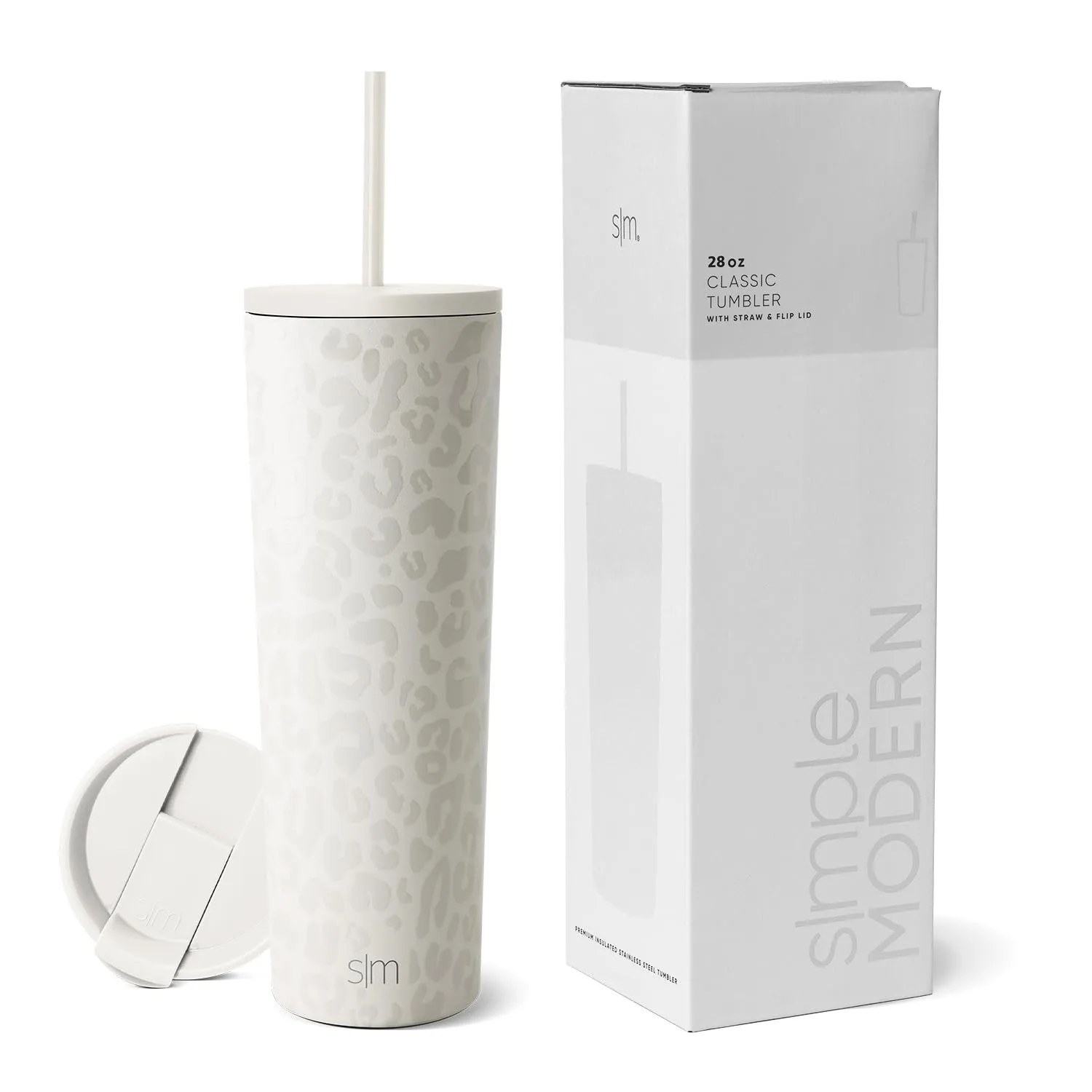 Simple Modern Insulated Tumbler with Lid and Straw | Iced Coffee Cup Reusable Stainless Steel Water Bottle Travel Mug | Gifts for Women Men Her Him | Classic Collection | 28oz | Cream Leopard