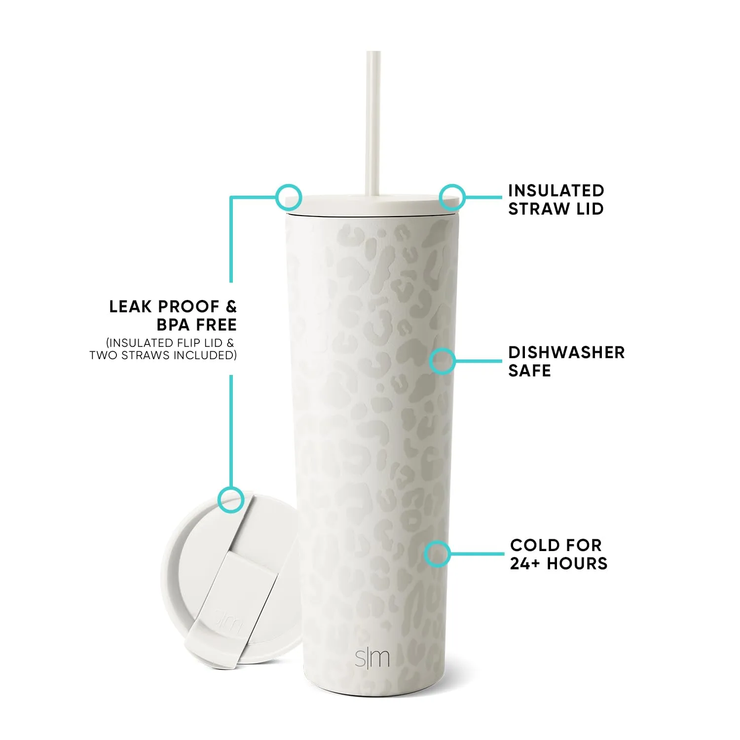 Simple Modern Insulated Tumbler with Lid and Straw | Iced Coffee Cup Reusable Stainless Steel Water Bottle Travel Mug | Gifts for Women Men Her Him | Classic Collection | 28oz | Cream Leopard